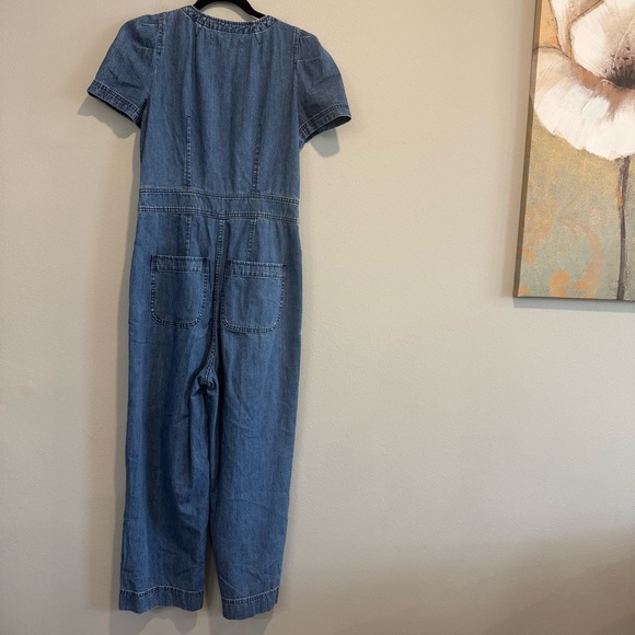 J. Crew Point Sur Patch-Pocket Utility Blue Denim Short Sleeve Jumpsuit Size 4 - Picture 3 of 8